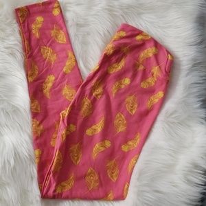 Lularoe pink & gold feather leggings